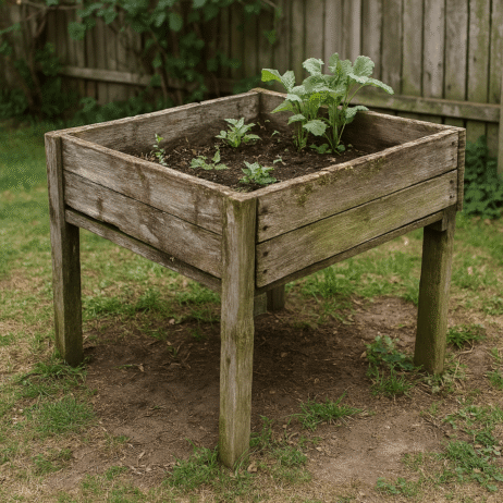 Tavolo da coltivazione creato con materiale di scarto, questo pregiudica enormemente l'estetica e su un terrazzo andrebbe evitato