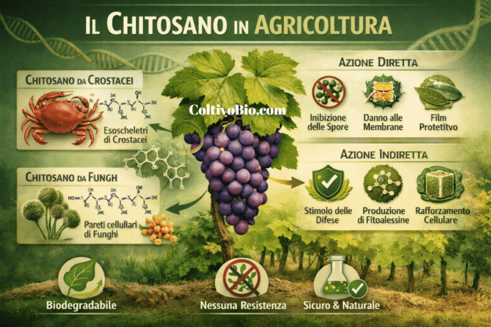 Schema di funzionamento del chitosano in agricoltura